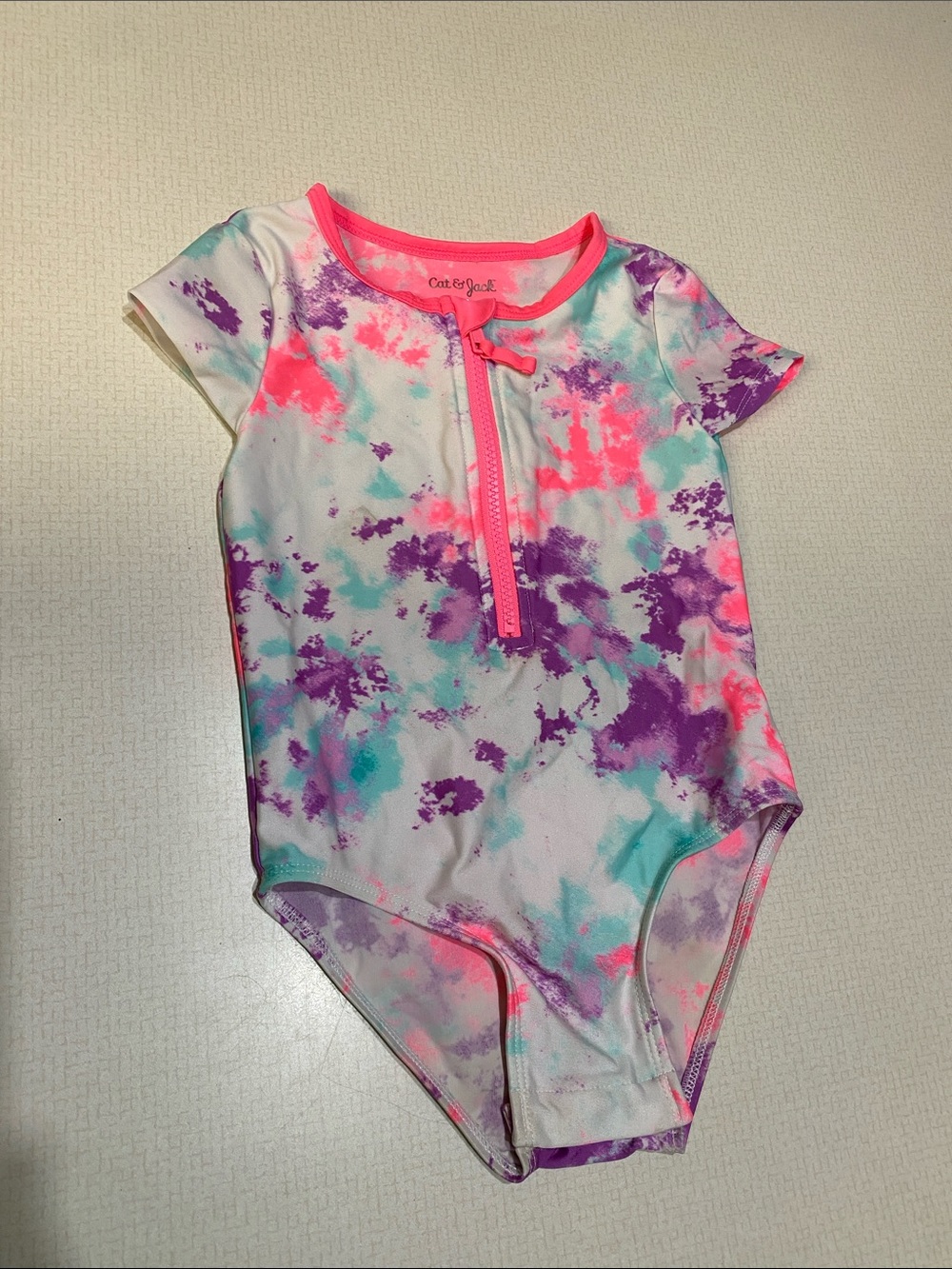 Cat & Jack Neon Pink, Purple & Teal Tie-Dye Kids One-Piece